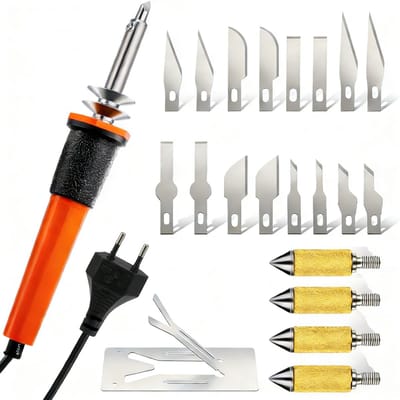 Dailygoods - Elektrische Hot Knife Cutter - Multifunctionele stencilsnijder - Inclusief 16 messen - Voor knutselen - Perfect voor kunstpompoenen - Han...