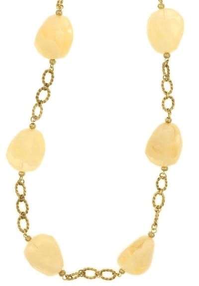 Behave Dames lange ketting goud-kleur met kralen crème kleur 84 cm