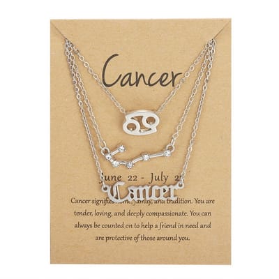 Bixorp Stars Set van 3 Kreeft / Cancer Kettingen - Zilverkleurige Ketting op Cadeau Kaartje - Sterrenbeeld / Zodiac Sieraden Set