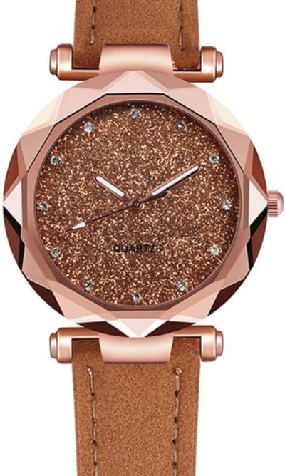 Hidzo Horloge Quartz Ø 38 - Bruin/Rose - In Horlogedoosje