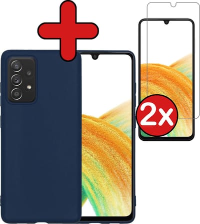 Hoesje - Met 2x Screenprotector - Geschikt voor Samsung Galaxy A33 - Sterk & Shockproof - Telefoon Hoes - Back Cover - Siliconen Case - Telefoonhoes - Donkerblauw