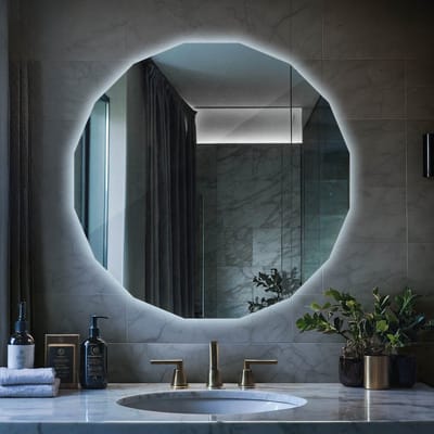 Coloray LED Spiegel Symmetrische Vorm - Abstracte LED Spiegel Hoekig - 80 cm x 80 cm - Wandspiegel Geometrisch LED - Exclusieve Vorm Spiegel LED - Koel Licht - Wielhoekige Symmetrische Spiegel LED - Trendy Spiegel Vorm LED