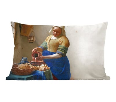 Sierkussens - Kussentjes Woonkamer - 50x30 cm - Het melkmeisje - Kunst - Oude meesters - Vermeer