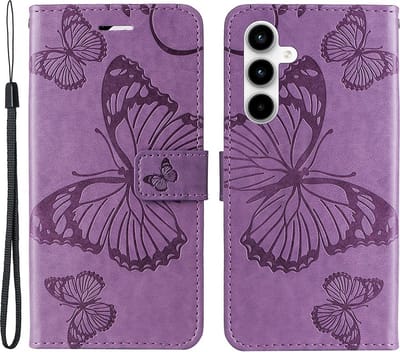 Coverup Hoesje - Geschikt voor Samsung Galaxy A35 Hoesje - Coverup Vlinders Book Case - Lila