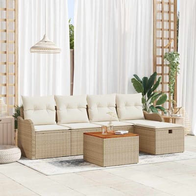 vidaXL - Tuinbank - Set - met - kussen - met - opslag - 6 - pcs - Beige - poly - rattan