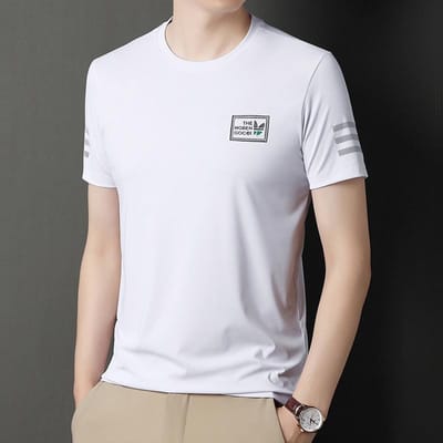 Zomer Nieuw Heren T-shirt met korte mouwen voor Jong en Middelbaar Koreaanse Stijl Bedrukt Ronde Hals Mode Merk Heren T-shirt met halve mouwen 4XL gray