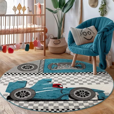 Kindertapijt Rond Racebaan Blauw Onderhoudsvriendelijk voor Babykamer