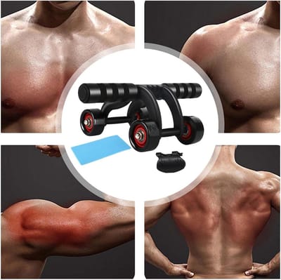 Buikrol met 4 wielen - Core trainer - Buikspieren trainen - Automatische rebound functie - 1 kg - Zwart