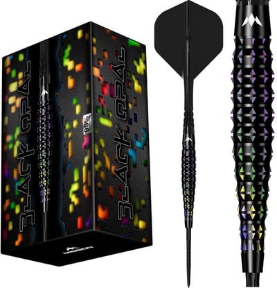 Mission Black Opal 95% Tungsten Dart Set, Steel Tip Darts | Aggressieve Grip Barrel, 22G / 24G / 26G | Professionele Steeltip Darts, Zwart PVD Design