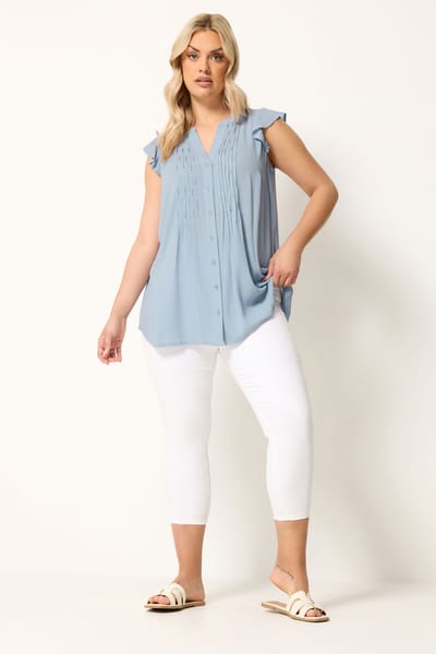 Yours Blauwe Mouwloze Top Met Pintuck Size 42