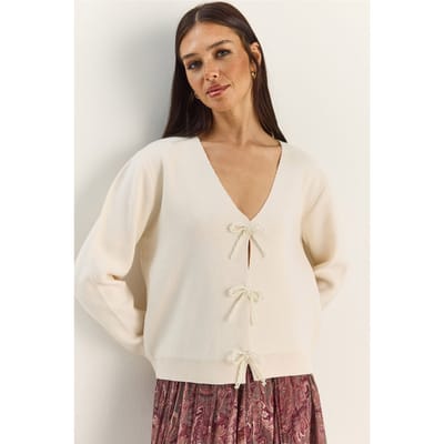 Knopen Gedetailleerde Gebreide V-hals Cardigan