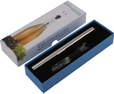 Wijnkoeler - Wijnkoeler Stick - 3-in-1 Wijnkoeler van Roestvrij Staal - Snel Wijnkoelstaaf zonder Ijs - Wijnbeluchter en Schenkstop - Incl. Cadeauverpakking - Blauw - Zonder stop