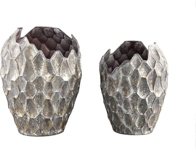 PTMD Pot | gedeukte Antique metalen bloempot LARGE | 28 x 28 x 38 hoog