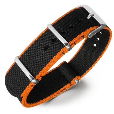 Seatbelt NATO Horlogeband Deluxe Nylon Strap Zwart Oranje 18mm