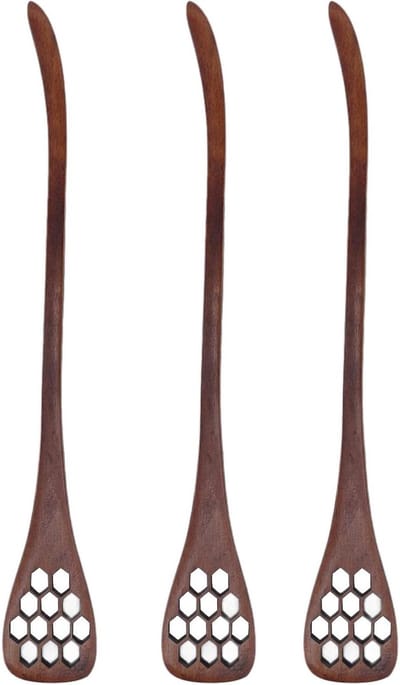 Allecto Plus - Set van 3 Houten Honinglepels Gegraveerde Lepels voor het Roeren en Serveren van Honing - Ideaal voor Thuisgebruik en Restaurant - Geschikt voor in de Keuken - Vernis Coat