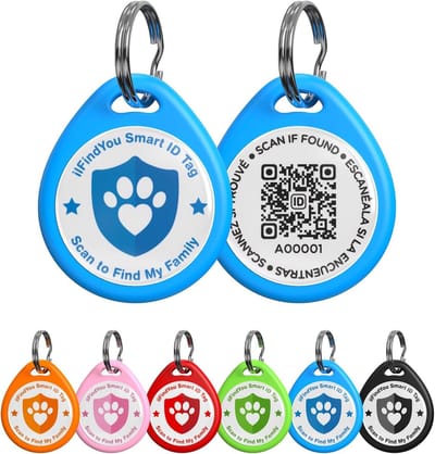 Hondenpenning QR Code - Dieren ID Tag - Veiligheid Huisdier - Online Profiel Locatie - Groot 1.2x1.4" - Blauw
