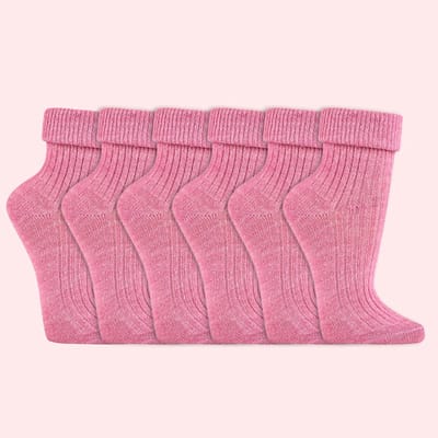 Wollen sokken | Dames sokken | 100% Natuurlijk | Kleur: Roze | 35-38 / 39-42 | 6 paar