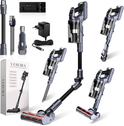 Vesora® 3-in-1 Buigbare Steelstofzuiger Draadloos zonder Zak - FLEX - Draadloze Stofzuiger - Kruimeldief Snoerloos - Vacuum Cleaner - Handstofzuiger - Stofzuiger Steel met Hepa Filter - Stofzuiger Huisdieren - Zakloze Stofzuiger