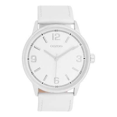 OOZOO Timepieces - Zilverkleurige horloge met leren band leren band - C11500
