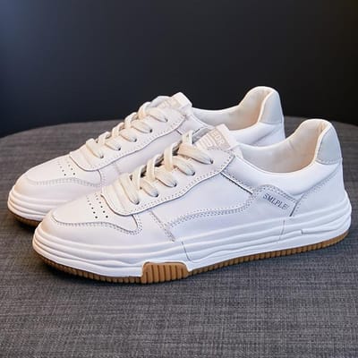 Baskets en Cuir Véritable Cuir de Vache Chaussures Décontractées pour Femmes Chaussures Blanches de Printemps à Lacets Plates Respirantes Chaussures d'Extérieur 35 gris