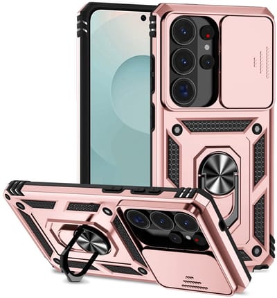 Coverup Hoesje - Geschikt voor Samsung Galaxy S26 Ultra Hoesje - Coverup Armor Ring Kickstand Back Cover met Camera Shield - Rose Gold