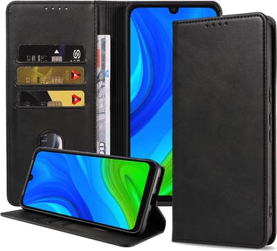 Smartphonica Telefoonhoesje geschikt voor Huawei P Smart (2020) kunstleren Hoesje met Magnetische sluiting en Pasjeshouders Book Case met Klepje - Zwart geschikt voor Huawei P Smart (2020)