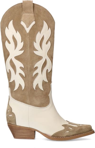 Sacha - Dames - Beige suède cowboylaarzen met sierstiksels - Maat 36