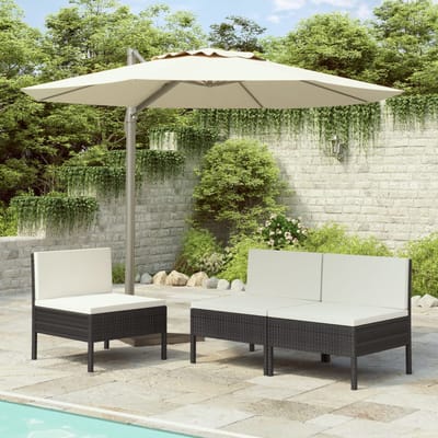 vidaXL - Tuinstoelen - 3 - st - met - kussens - poly - rattan - zwart