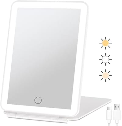 USB Oplaadbare Make-up Spiegel met LED-verlichting, 72 Lampen Dimbare Touchscreen, 3 Kleurtemperaturen, Inklapbare Reisspiegel, Dual Stroombron