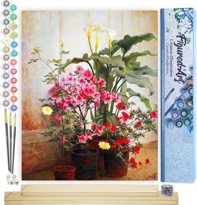 Figured'Art Schilderen op Nummer Volwassenen canvas De zijkant van een kas - George Cochran Lambdin - Handwerk acrylverf Kit DIY Compleet - 40x50cm met DIY houten lijst