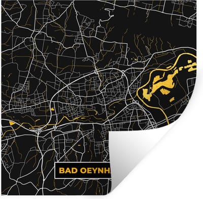 Muurstickers - Sticker Folie - Duitsland – Black and Gold – Bad Oeynhausen – Stadskaart – Kaart – Plattegrond - 100x100 cm - Plakfolie - Muurstickers Kinderkamer - Zelfklevend Behang XXL - Zelfklevend behangpapier - Stickerfolie