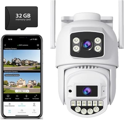 Beveiligingscamera Buiten - Wifi Camera Nachtzicht - Duidelijke Beelden - Drie Lenzen Drie Schermen - 8MP Digitale Zoom - Wit
