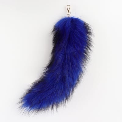 Vossenstaart - Milieuvriendelijke bonthanger - Bontaccessoire - Tashanger voor dames - Autosleutelhanger -53cm -Blauw
