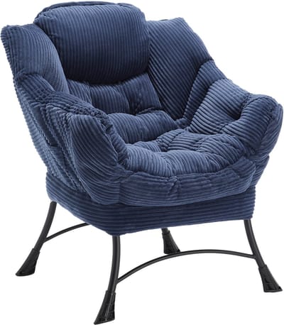 Relaxstoel Met Voetenbank - Moderne Accentstoel - Ergonomische Rugleuning - Met Zijvak - Stalen Frame - Woonkamer En Slaapkamer - 27,52 Inch - Marineblauw