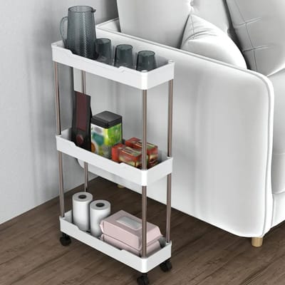 Badkameropbergrek met wielen, 3/4-laags rollende gereedschapswagen, badkameropslagorganisator, multifunctionele gereedschapswagen 3 levels