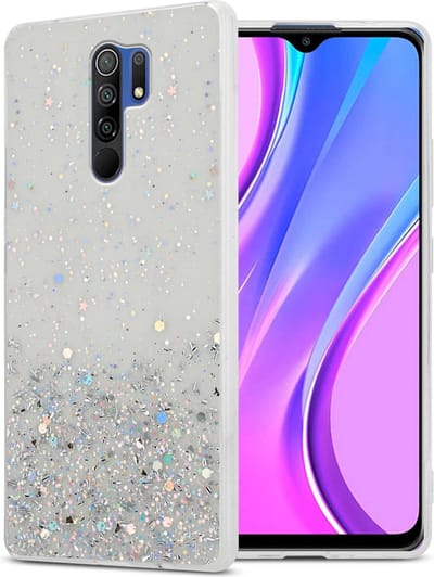 Cadorabo Hoesje geschikt voor Xiaomi RedMi 9 in Transparant met Glitter - Beschermhoes van flexibel TPU silicone met fonkelende glitters Case Cover Etui
