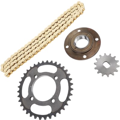 Kit Pignons Chaîne 420 Chaîne 96 Maillons ID Chaîne 12x17mm Pignon Avant 14D Pignon Arrière 36D Sans Dents beige