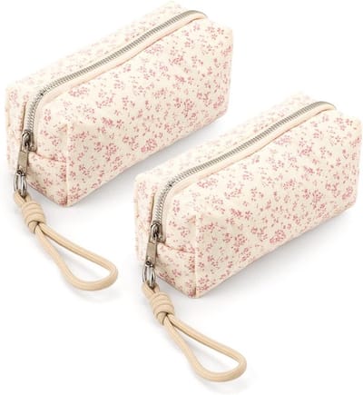 Set van 2 Pennen Etuis voor School en Kantoor met Ritssluiting en Polsband, Bloemenpatroon, Geschikt als Make-up Tas en Portemonnee voor Meisjes