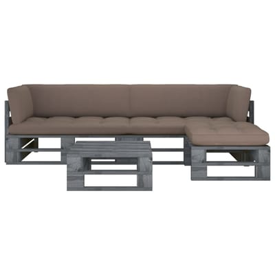 vidaXL - 4-delige - Loungeset - pallet - met - kussens - grijs - geïmpregneerd - hout