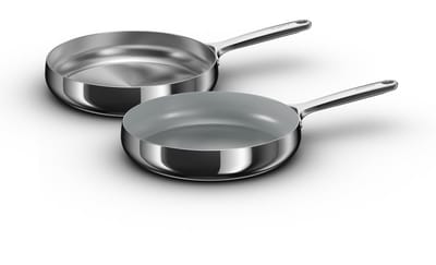 BergHOFF Home Belly Koekenpannen Set 2x Ø 28 cm – Duurzame RVS Braadpan – PFAS-Vrije Bakpan met & zonder Keramische Antiaanbaklaag – Geschikt voor Inductie & Oven – Stellar Steel