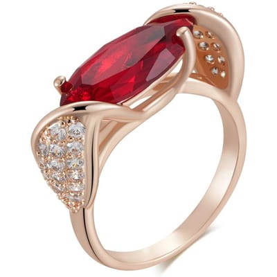 Bague ethnique pour mariée en zircon rouge naturel en forme de losange, couleur or rose, haute qualité, bijoux fins vintage quotidiens pour femmes 10 brown