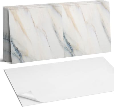 Coloray Plaktegels - Elegant marmerpatroon Wandtegel Zelfklevend - 60 cm x 30 cm - Wit Plaktegels - 6 stuks - Rechthoek PVC Tegels - Plaktegels Keuken - Zelfklevende Vloertegels Badkamer - Vinyltegels Vloer Zelfklevend - Zelfklevende Wandtegels