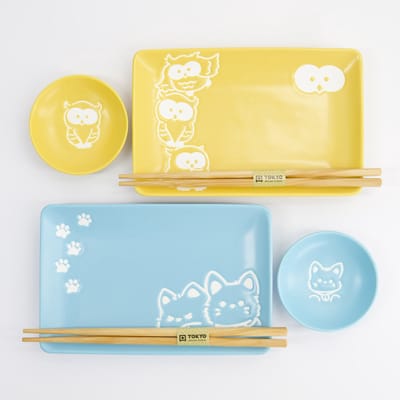 Tokyo Design Studio - Sushiset kawaii Shiba en Uil - Serviesset - Vaatwasserbestendig