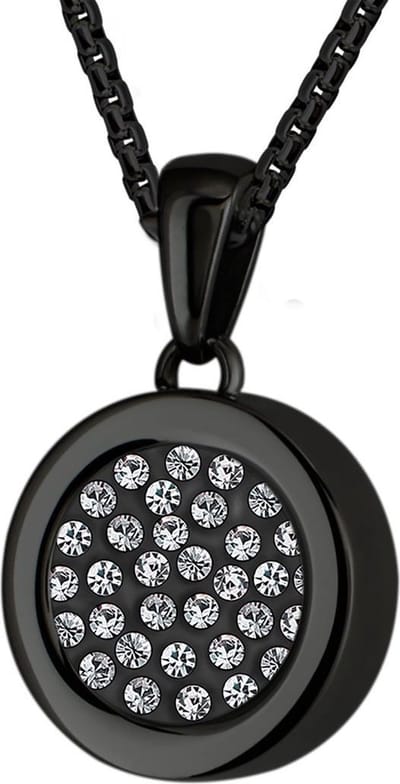 Quiges 12mm Mini Munt Hanger Zwart RVS Glans met Zirkonia Munt en Box Ketting Ankerketting 42-46cm