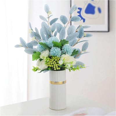 Kunstbloemen Boeket - Nep Zijden Bloem - Woondecoratie - Inclusief Keramiek Vaas - 1 Aantal - Multi-Color