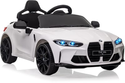 Danky Auto - BMW M4 Stijl - Elektrische Kinderauto 12V - Wit - Afstandsbediening & Vering - LED & Muziek