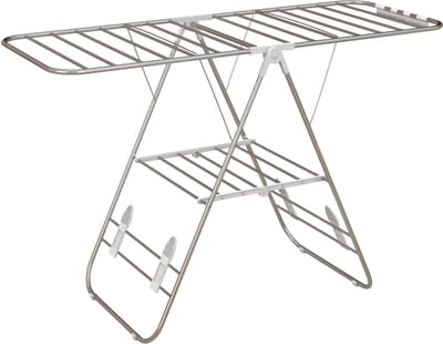 Opvouwbaar Wasrek - 146x60,5x98 cm - Flügeltrockner + Telescopische Stangen - RVS & Kunststof - Zilver/Wit