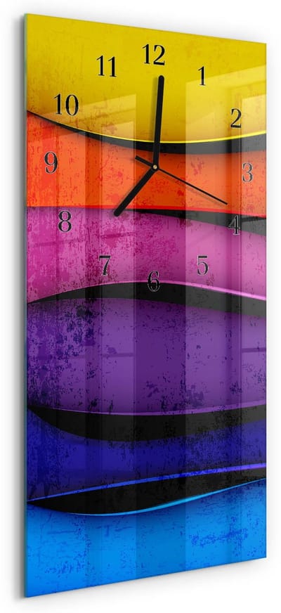 Tulup Wandklok - Kleurrijke strepen Moderne Wandklok Glas - 30x60 cm - Veelkleurig Wandklok Glas Decoratie - Zwarte Handen - Rechthoekige Wandklok - Glazen Wandklok Design - Klok Glas Met Opdruk