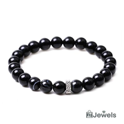 OZ Jewels - Black Stripe Agate Kralenarmband - Natuurstenen - Elastisch