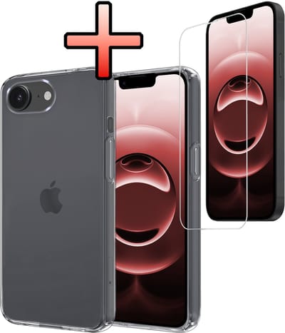 Hoesje - Met Screenprotector - Geschikt voor Apple iPhone 16e / 17e - Sterk & Shockproof - Back Cover - Siliconen Case - Telefoon Hoes - Transparant